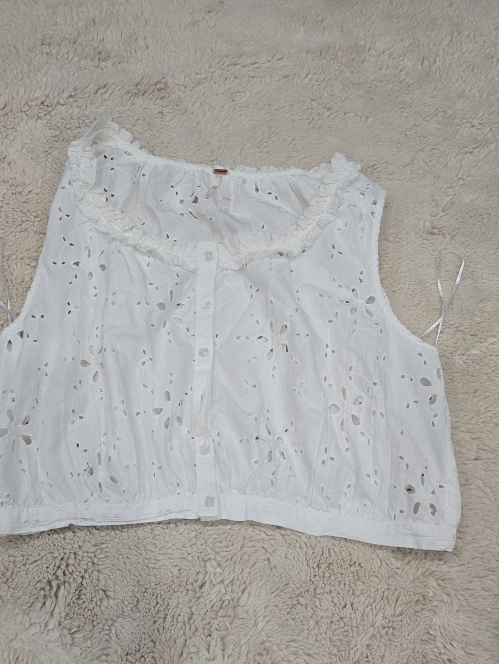 Free People White Eyelet Ruffle Crop Camisole